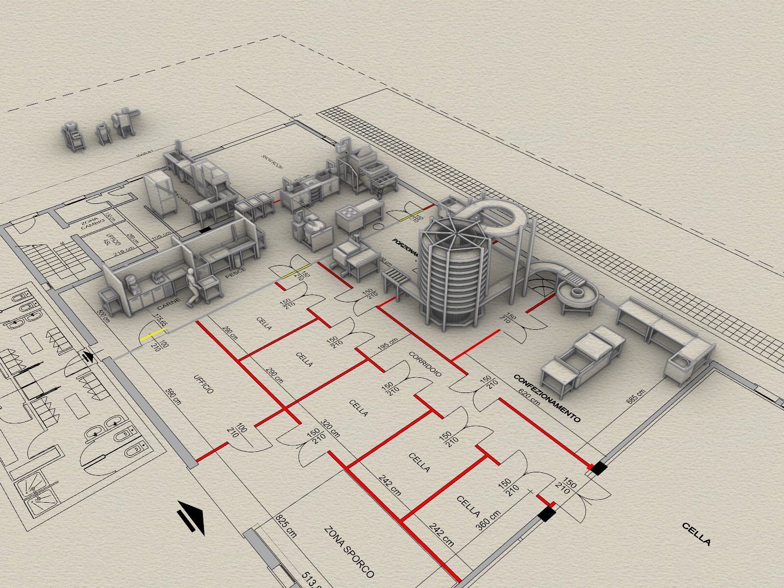 Stabilimento PAQ Rovigo — rendering 3D