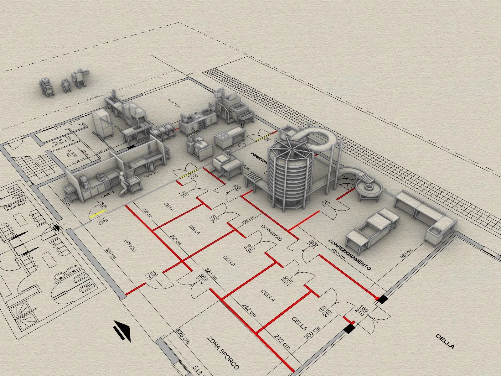 Stabilimento PAQ Rovigo — rendering 3D